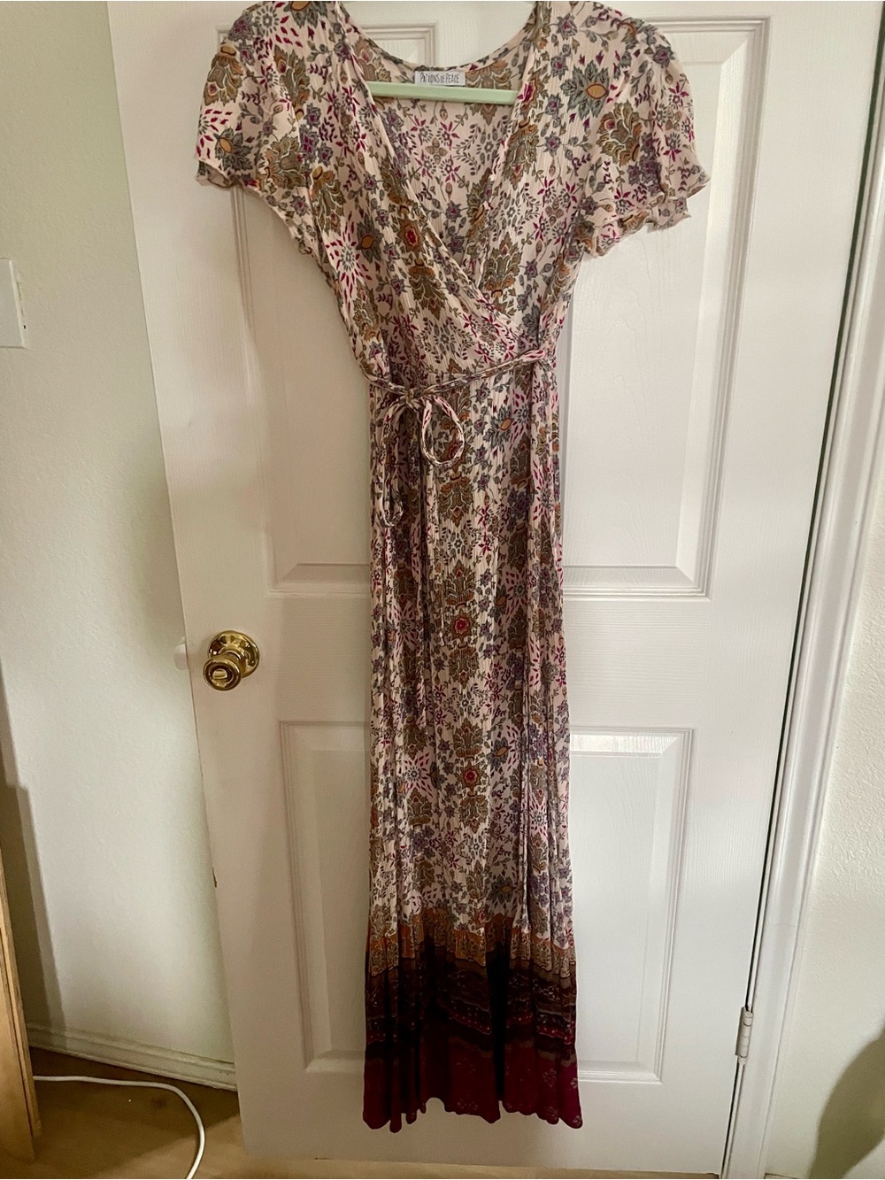 Patrons of Peace Floral Wrap Maxi Dress - Cream, Pink, Brown